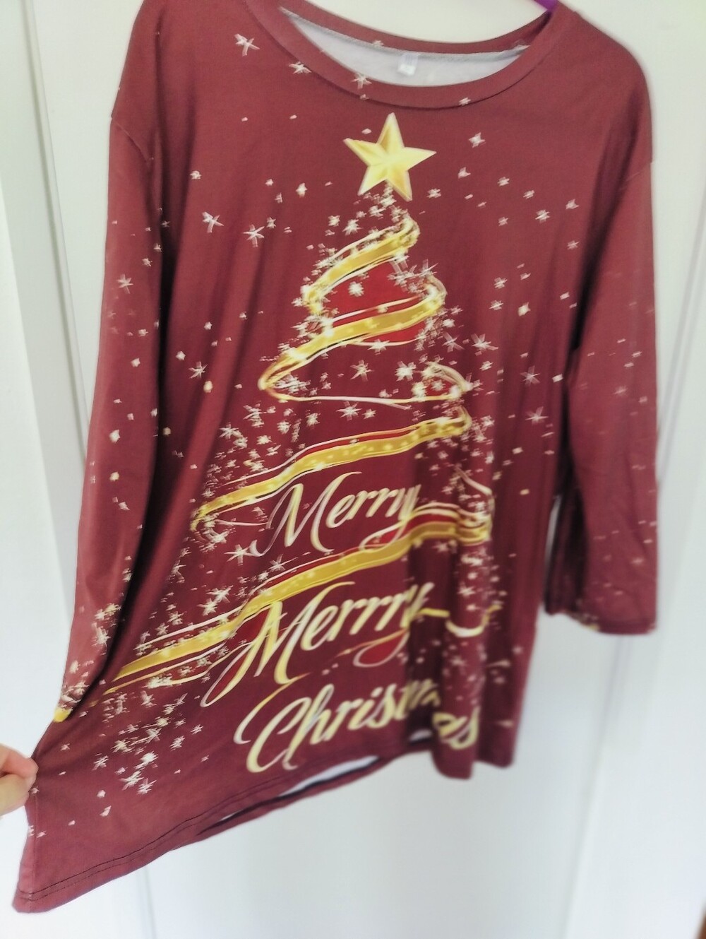 Christmas Tree Long Sleeve Top Maroon Gold  Graphic Tunic Size XXL